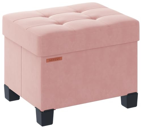 ABHENG Kubförvaringsottoman, sammet fotpall med fötter, hopfällbar förvaringsbänk, sänggås, förvaringskista, för vardagsrum, sovrum, 32 x 40 x 33,5 cm, gelé rosa, ASND21P