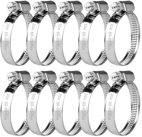 10 STK Schlauchschellen Edelstahl, Einstellbare 60-80 mm Schlauchschellen Set, Schlauchklemmen Set, 304 Edelstahl Rohrschellen Schraubschellen Set für Waschmaschine Poolschlauch Schellen Set