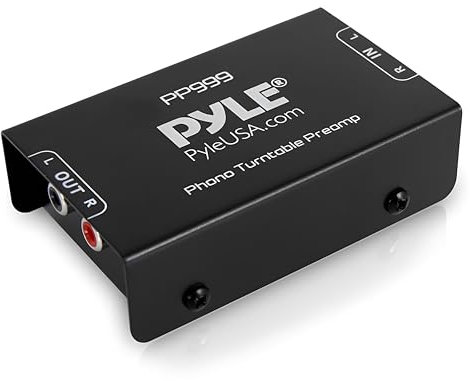 Pyle Préampli Phono pour Platine Vinyle - Mini Préamplificateur Phonographe Audio Stéréo avec Entrée/Sortie RCA & Fonctionnement Ultra-Basse Bruit Alimenté par Adaptateur 12 Volts DC, Noir