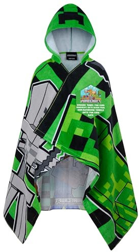 Minecraft Badetuch Kinder Kapuzenhandtuch Kinder Teenager Saugfähiger Creeper Badeponcho Mädchen Jungen für Strand Pool Schwimmen Gamer Geschenk (Grün/Schwarz, 6-14 Jahre)