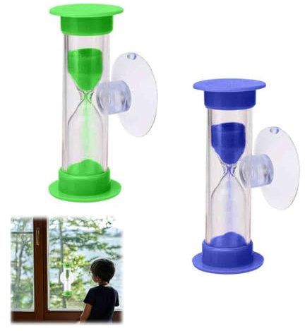 2 Pcs Toothbrush Timer, HourglassKids Set, 3 Min Sand Timer, Hourglass Sand Timers with Suction Cup, Suitable for Timing Toothbrush, Shower, Games, Cooking, Exercising(Blue, Green)