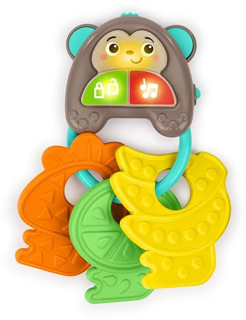 Bright Starts Musical Monkeys Baby Toy Keyset with Lights and Sounds - Developmental Learning Car Keys with Fruit-Shaped Teethers for Babies 6+ Months