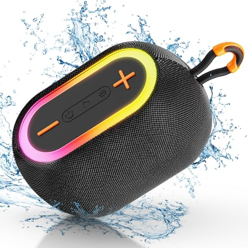Tisco Altavoz Bluetooth Portátil de 20W con Correa, Bluetooth 5.3, Sonido Estéreo 360°, TWS, 24 Horas de Autonomía, Luces RGB, Entrada AUX/TF, Impermeable, Ideal para Casa, Fiestas y Exterior (Negro)