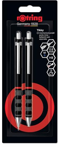rOtring Tikky Set aus Feinminenstift und Kugelschreiber | Bleistift mit HB-Mine, 0,5 mm | Schreibgerät mit mittelgroßer Spitze | Schaft in Schwarz | Leicht mit gummierter Griffzone