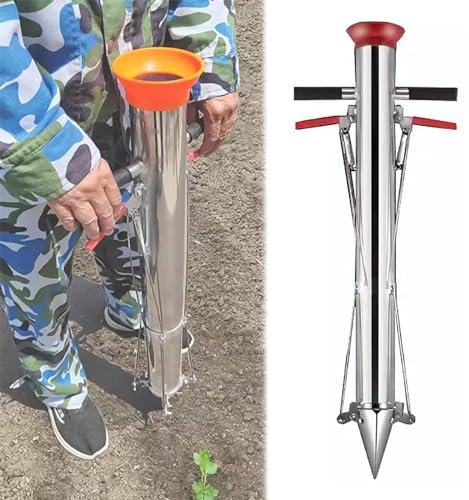 Fioriera a mano per bulbi, strumento da giardino, manico antiscivolo, durevole e resistente alla ruggine, semi automatico, per piantare efficacemente patate, zucche, peperoni