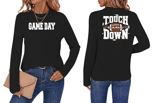 Women's Football Shirts Game Day Outfits Sunday Funday Shirt Gameday Graphic Long Sleeve Tops (Black1,L)