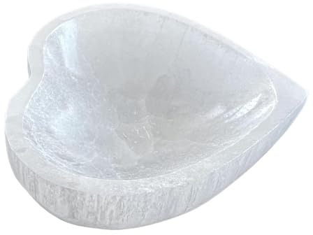 MotiveTech Ciotola di Cristallo di Selenite, Ornamento, Ciotola a Forma di Cuore per Purificante, Vassoi per Gioielli, Pietre Preziose E Candele, per Qualsiasi Altare, Meditazione O Cerimonia, 6.5 Cm