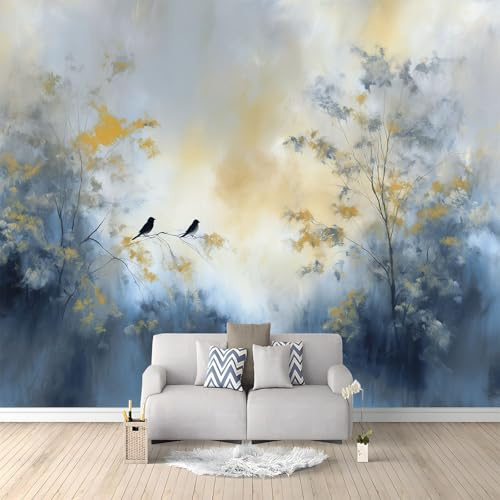 Panoramic Custom Photo Wallpaper Wall Mural Leaves Abstract Tranquil, Light Gray Photo Wall Mural 98 x 69 inch (W x H) for Bedroom Living Room and Office Decoration