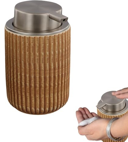 Dispensador Jabón Baño, 300ML Dispensador de Jabón de Cerámica, Botella de Espuma para jabón de Manos, Dosificador Recargable de jabón líquido, para Cuarto de Baño Encimera (Marrón)