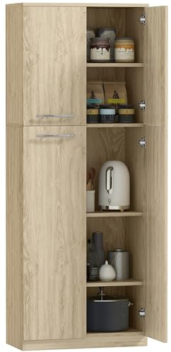 HOMCOM Credenza Cucina, Mobile Dispensa con 2 Armadietti, Mobile Cucina con Ripiani Regolabili in MDF, per Sala da Pranzo, Soggiorno, Salotto, 59x31x155 cm, Rovere