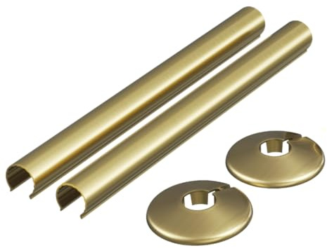 Radiator Pipe Covers & Collars 15mm | 2 Pack Clip-On Pipe Sleeves for Radiator Pipes | Luxury Finish, Easy Fit, Cut-to-Size Design (Brushed Brass) (300mm)