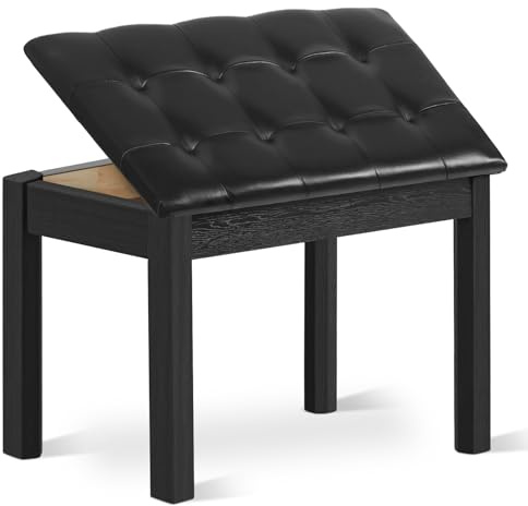 SUNDOY Piano Bench Keyboard Stool, Solid Wooden Digital Piano Seat with Padded Cushion and Large Storage Compartment (Black)