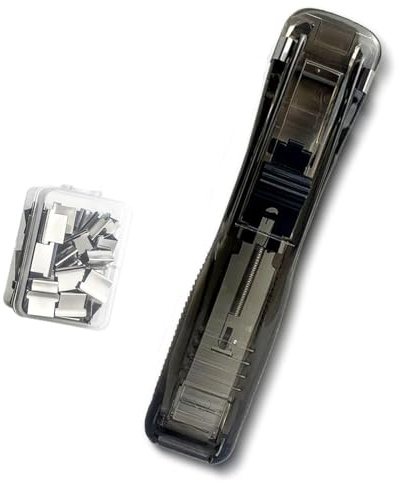 Portable Binder Clip Stapler - Includes 58 Reusable Clips, Push Clip Stapler, No Staple Paper Cli p Dispenser, Handheld Paper Clam Cl IP Dispenser for Desktop Document Home School Desk Office (Black)