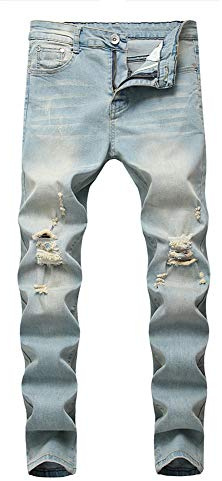 LONGBIDA Men's Slim Fit Ripped Stretch Skinny Jeans for Men, Distressed Tapered Leg Fashion Pants, Blue Yellow, 42