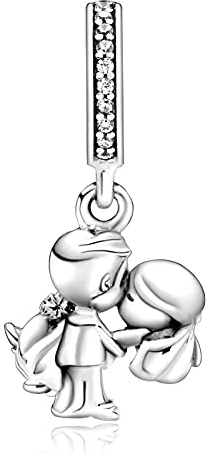 Annmors Abalorios Charms Colgantes de Pareja casada Cuentas Plata de Ley 925 con Circonita cúbica Transparente Compatible con Pulsera & Europeo,Charms para Mujer Niña