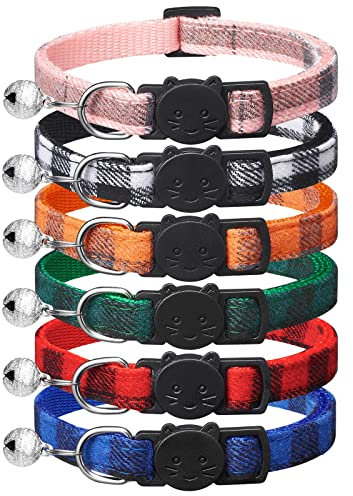 6 Stück Klassisches Karierte katzenhalsband mit Sicherheitsverschluss,Einstellbar 18-30cm Halsband Katze,Katzen Halsbänder für Mädchen Jungen,Personalisiert Haustierzubehö