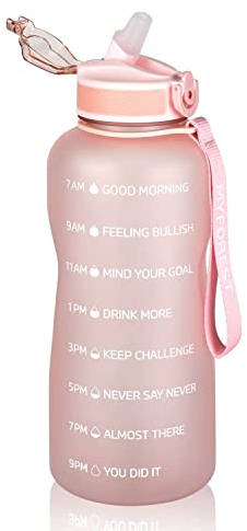 MYFOREST 2,2 Liter/2200ml großer Trinkflasche, Zeitmarkierung für motivierende Flüssigkeitszufuhr, sturzsicher, BPA-frei, Klappverschluss/Trinkhalm/weite Öffnung für Reinigung: kalt/heiß Wasserflasche
