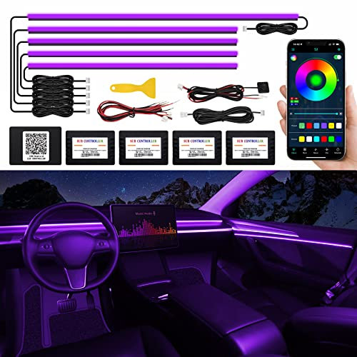 Acrylic Interior Car LED Strip Light with Wireless APP, RGB 6 in 1 with 175 inches 593 LEDs Fiber Optic Ambient Lighting Kits, 16 Million Colors Sound Active Function Car Neon Lights