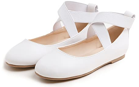 Feversole Elastic Belt Bailarinas Niña de Vestir - Zapatos Cómodos para Ceremonias - Ballet Flats Blanco Napa Cinturón 35
