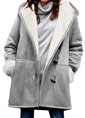 Vancavoo Felpe con Cappuccio Donna Cappotto Invernale Calda Giacca Casual Eleganti Cappotti Medio Lungo Giubbotto Felpa Cardigan con Tasche,Grigio Chiaro,M