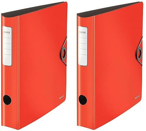 Leitz Qualitäts-Ordner 180° Active Solid, A4, Schmal, Abgerundeter Rücken, 6,5 cm breit, Gummibandverschluss, Leichtes Polyfoam, Plastik-Ordner, Rot, 10481020 (Packung mit 2)