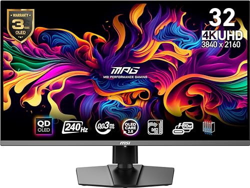msi MPG 321URX QD-OLED, 32 4K UHD Quantum Dot OLED Gaming Monitor, 3840 x 2160, 0.03ms, 240Hz, True Black HDR 400, 90W USB Type C, HDMI, DP Port