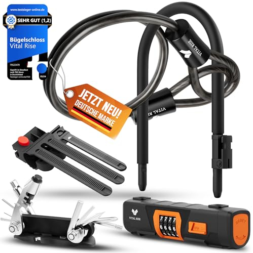 Vital Rise® Fahrradschloss & Multitool | hohe Sicherheit | Bügelschloss mit Zahlencode | E-Bike & MTB Schloss | Kompaktes Mini-Multitool für unterwegs | Fahrradwerkzeug Set | Bike Gadgets & Geschenke