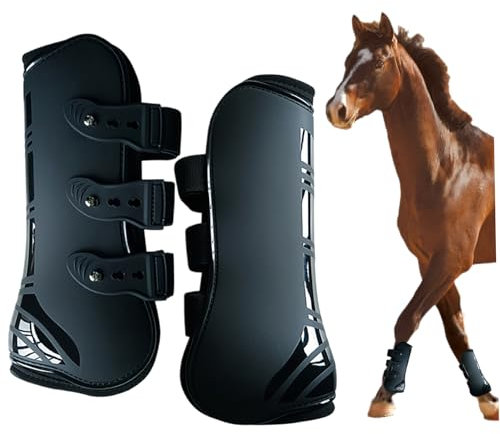 2-teilige Pferdegamaschen, große Springgamaschen für die Vorderseite von Pferden, PU-Schalen, Pferdegamaschen mit weichem Futter, absorbierende Sehnen-Fesselgelenk-Schutzgamaschen für 1,4 bis 1,5 m