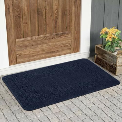 Renoazul® Non Slip Large Front Door Mat - 50 x 80 cm Washable, Anti Slip Indoor Rug, Gel Backed Durable Kitchen Rug (Gel Back Rocco Rug - Navy)