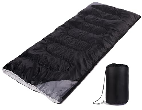 Backpack Sleeping Bag for Adults - Lightweight, Waterproof, Comfortable for Spring, Summer, Autumn - Hiking, Travel, Camping (Black Gray, Single-74.8 * 29.5in)