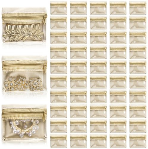 Acshio 50 Pieces Travel Jewelry Bags, Clear Jewelry Pouch Bag with Zipper, Portable Velvet Earring Storage Necklace Organizer for Women Gift, Rings, Bracelets, Mother's Day