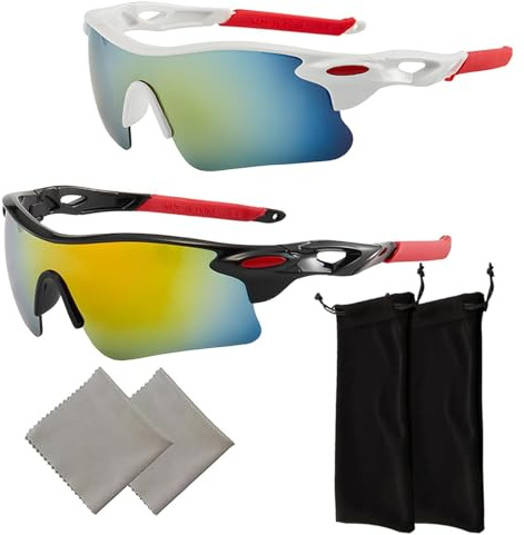 GegXcn 2 Pack Kids Sunglasses, UV400 Protection Polarized Teens Childrens Sunglasses, Wrap-Around Style for Cycling, Running, Baseball and Golf, Unisex Kids, Sporty Modern