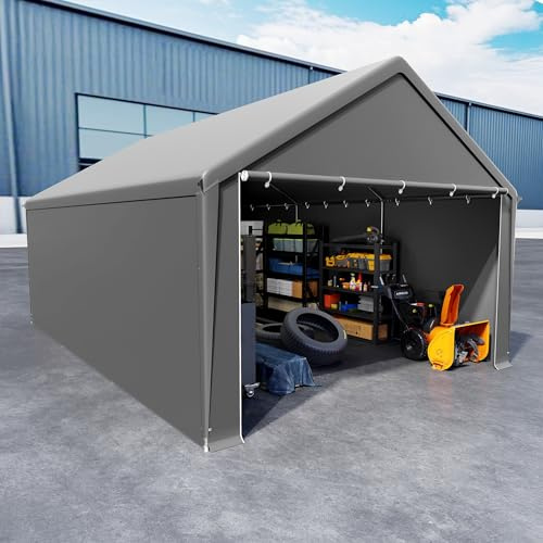 NAIZY utrustningshus 4 x 6 m tältgarage med avtagbara sidoväggar stora utrustningstält förvaringstält UV-skydd vindtät vintersäkert biltält skydd, grå