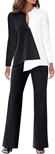 Richymfa Tailleur Donna Elegante Estivo Due Pezzi Tailleur Pantalone da Donna Maniche Lunghe e Lavoro Completa Tinta Unita Giacche da Abito Blazer Curvy con Completo Pantalone/Gonna