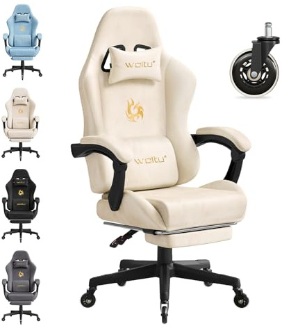 WOLTU Silla Gaming con Soporte Lumbar, Silla Oficina Ergonómica,Crema