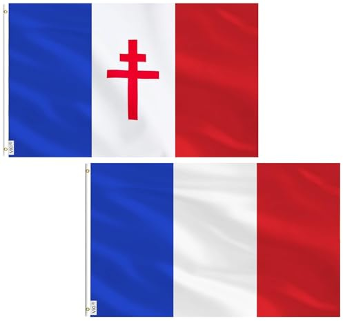 VKI Lot de 2 Drapeaux Français 90 x 150 cm | Drapeau de la France Résistant aux Intempéries avec Œillets en Laiton | Couleurs Vives et Renforts à Double Couture | Pour Jardin, Balcon et Événements