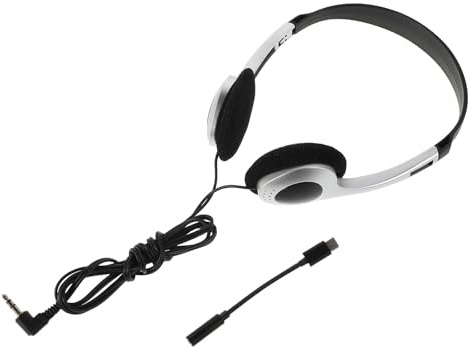MAGICLULU Casque -auriculaire Filaire Rétro Vintage Peinture Argentée, Câble 3,5 Mm Adaptateur USB-c, Compatible Ordinateur, Smartphone et Tablette, Léger et Confortable pour École et