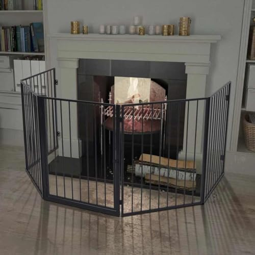 Griglia di protezione per camino per animali domestici, in acciaio, 123 x 123 x 76 cm, griglia di protezione con porta per stufa a legna, griglia per fornello, protezione da scintille e fuoco in