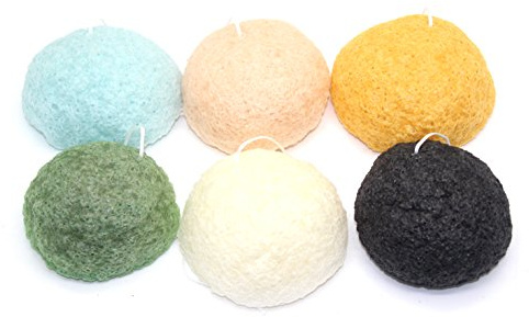 Konjac Sponge Puff - Set of 6 Varieties - Original, Charcoal, Cherry Blossom, Wild Mint, Yuzu, and Green Tea, Our Earth's Secrets Made in Japan