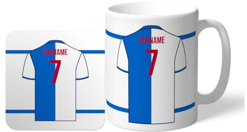 Personalised 'Back of Shirt' 11oz Mug & Coaster Set for Blackburn Rovers FC supporters, officially licensed, with club colours, ideal for Blackburn Rovers fans