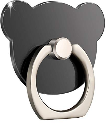 ISKIP Anillo de agarre para teléfono móvil, soporte de anillo para teléfono celular en forma de oso, soporte de anillo de rotación de 360 grados para teléfonos, iPad y tableta (negro)