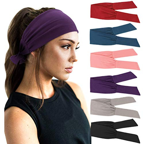 DRESHOW 6 Pièces Bandeau Cheveux pour Femme Yoga Courir Bandeaux Sport Entraînement Bandeaux Mignon Accessoire,Taille unique,6 Pack: Red/Noir/Dark Purple/Coral Red/Navy Blue/Silvery Grey