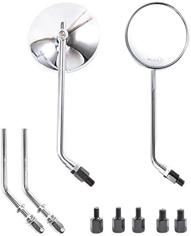 APEBAZY, specchio retrovisore per moto, classico retrò da 4 pollici, cromato, rotondo, per manubrio, con viti da 8 mm e 10 mm e aste in metallo, per ATV, scooter, dirt bike, cruiser, argento