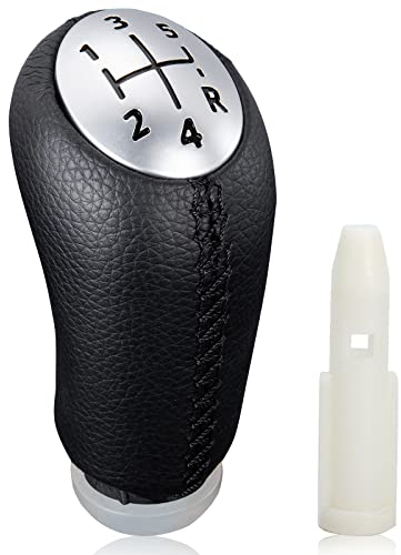 Spurtar Clio 3 Gear Shift Knob 5 Gear for Renault Clio III 2005-09, Megane 2 Laguna 2 2003-09, Clio 4 2012-19 with Adapter, Black PU Leather