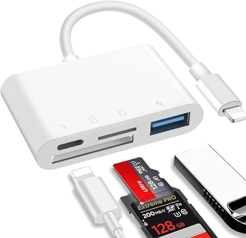 Loydia Lector de Tarjetas SD para iPhone/iPad, Adaptador USB OTG, Adaptador de Lector de Tarjetas de Memoria, Puerto de Carga+Puerto USB+SD+Lector de Tarjetas Micro SD, Adaptador para iPhone 11/8/7/X