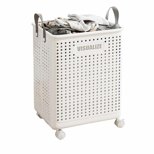 Siyecioa Wäschekorb Plastik Faltbare, Wäschesammler, 60L Laundry Baskets mit Rollen, Wäschebox für Waschküche, Schlafzimmer, Verdicktes Material mit Griff