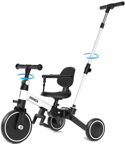KORIMEFA Triciclos para Niños 6 en 1 Bici Multifunción, triciclo de equilibrio plegable, Bicicleta, Carro de Equilibrio,Caminante adecuado para niños de 1-4 años con barra de empuje ajustable (Blanco)
