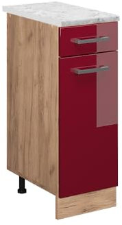 Vicco Küchenunterschrank R-Line, Rot Hochglanz, 30 cm AP Marmor