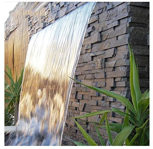 LED Light Stainless Steel Waterfall Outlet for Swimming Pool and Garden - 40cm/1.32FT White Rectangular Pool Fountain with Cascade of Waterfall Blades
