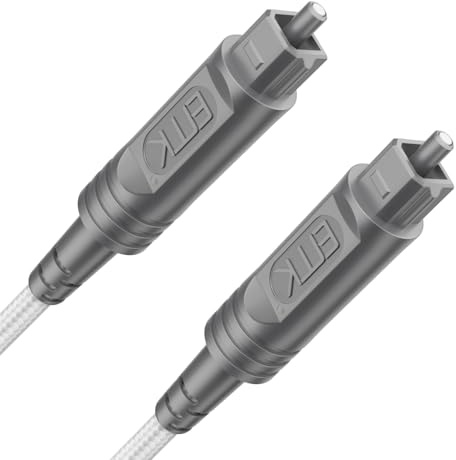 EMK Optisk ljudkabel, optisk kabel, digital glasfiber-toslink-kabel för soundbar, TV, hemmabio med mera (4 m, flätad bomull toslink vit)